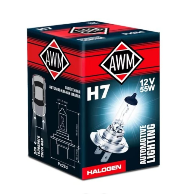 Лампа AWM H7 12V 55W (PX26D) (10 в уп)