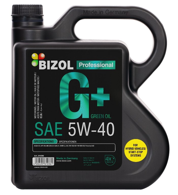 BIZOL Green Oil+ 5W40 SN C3 HC-синт 4л (4 в уп) /81036/